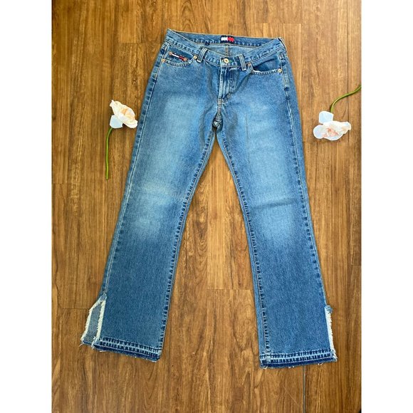 Vintage Tommy Hilfiger‎ Straight Jeans Women's 7 Rare Raw Frayed Hem Side Slits - Picture 1 of 12
